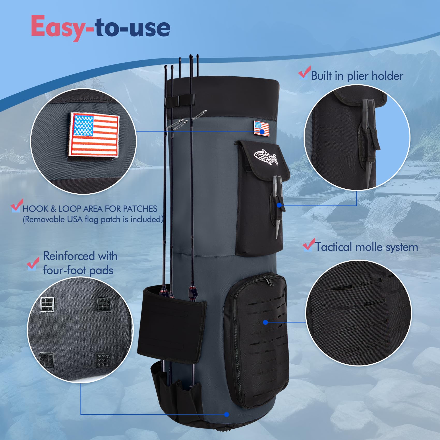 Riverruns Dual-purpose Fishing Rod Bag, fishing pole bag. Foldable 108L Large Storage Case Holds 8 Rods & Reels, Water-resistant Bag for Fishing Gear and Equipment, Ideal for Fishing Enthusiasts Riverruns Dual-purpose Fishing Rod Bag, fishing pole bag. Foldable 108L Large Storage Case Holds 8 Rods & Reels, Water-resistant Bag for Fishing Gear and Equipment, Ideal for Fishing Enthusiasts